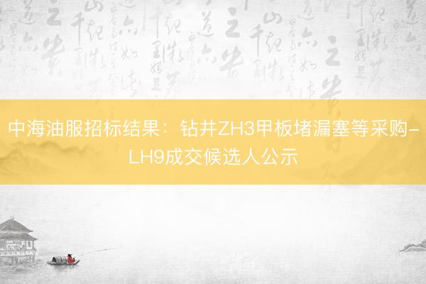 中海油服招标结果：钻井ZH3甲板堵漏塞等采购-LH9成交候选人公示