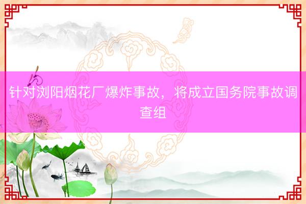 针对浏阳烟花厂爆炸事故，将成立国务院事故调查组