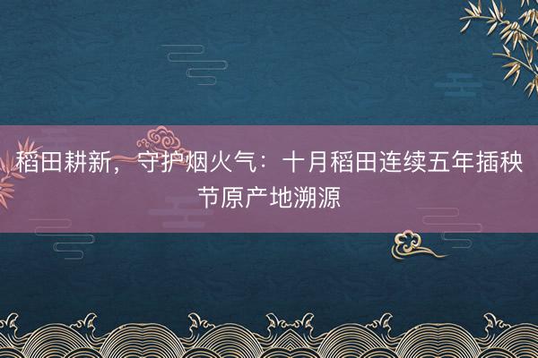 稻田耕新，守护烟火气：十月稻田连续五年插秧节原产地溯源