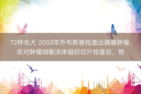 72种名犬 2003年乔布斯被检查出胰腺肿瘤，在对肿瘤细胞活体组织切片检查后，他