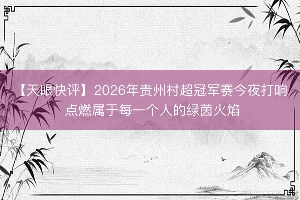 【天眼快评】2026年贵州村超冠军赛今夜打响 点燃属于每一个人的绿茵火焰