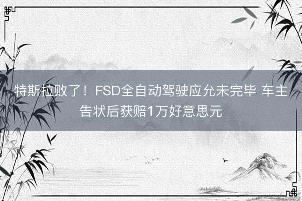 特斯拉败了！FSD全自动驾驶应允未完毕 车主告状后获赔1万好意思元