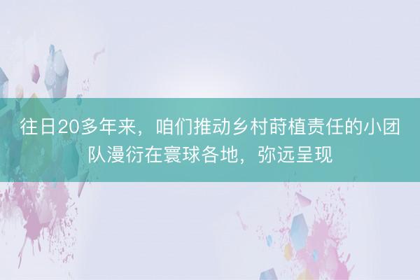 往日20多年来，咱们推动乡村莳植责任的小团队漫衍在寰球各地，弥远呈现